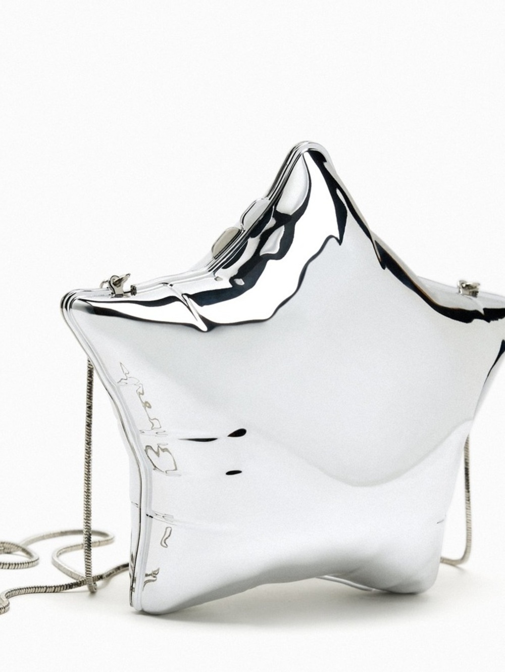 Zara Reflective Chrome Star Box Clutch Balloon Crossbody Bag